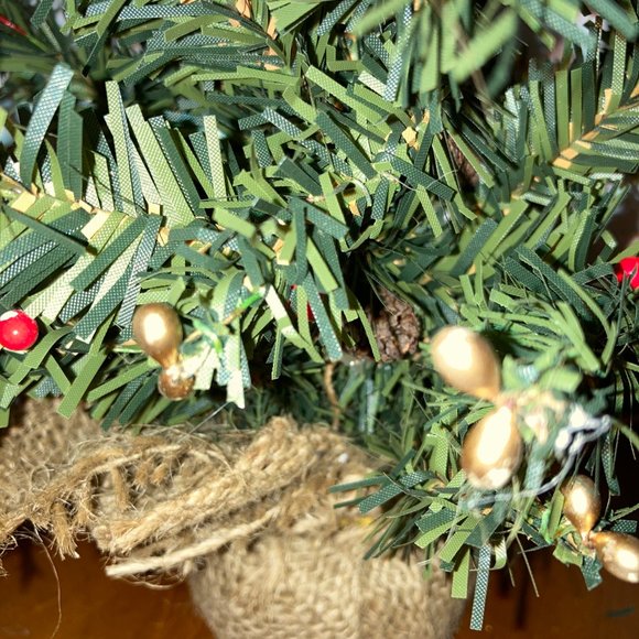 DESK CHRISTMAS TREE DECOR NEW WITH BURLAP ON BASE - Picture 3 of 3